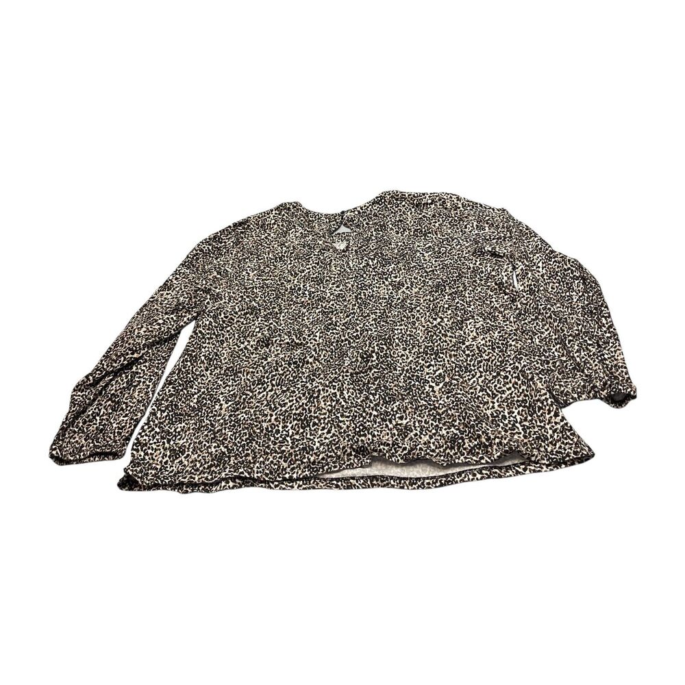Old Navy Blouse Top Women's 2XL Brown Leopard Print 100% Cotton Knit Round Neck - Picture 3 of 7